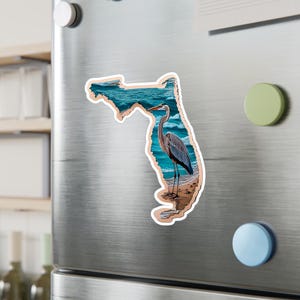 Calcomanías de vinilo troqueladas de garza azul de Florida, diseño retro personalizado, calcomanía de pájaro tropical, calcomanía única, calcomanía para computadora portátil, calcomanía para automóvil