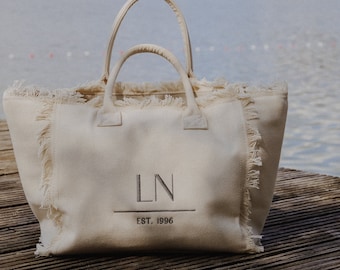 Personalisierte Tasche mit Initialen | Fransentasche | Canvas | Personalisierung | Shopper | Bestickt | Strandtasche