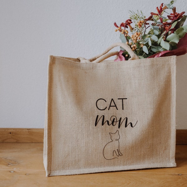 Market bag CAT MOM | jute bag | | shopping bag | gift | cat lover | cat mom | Mother's Day | gift wrapping