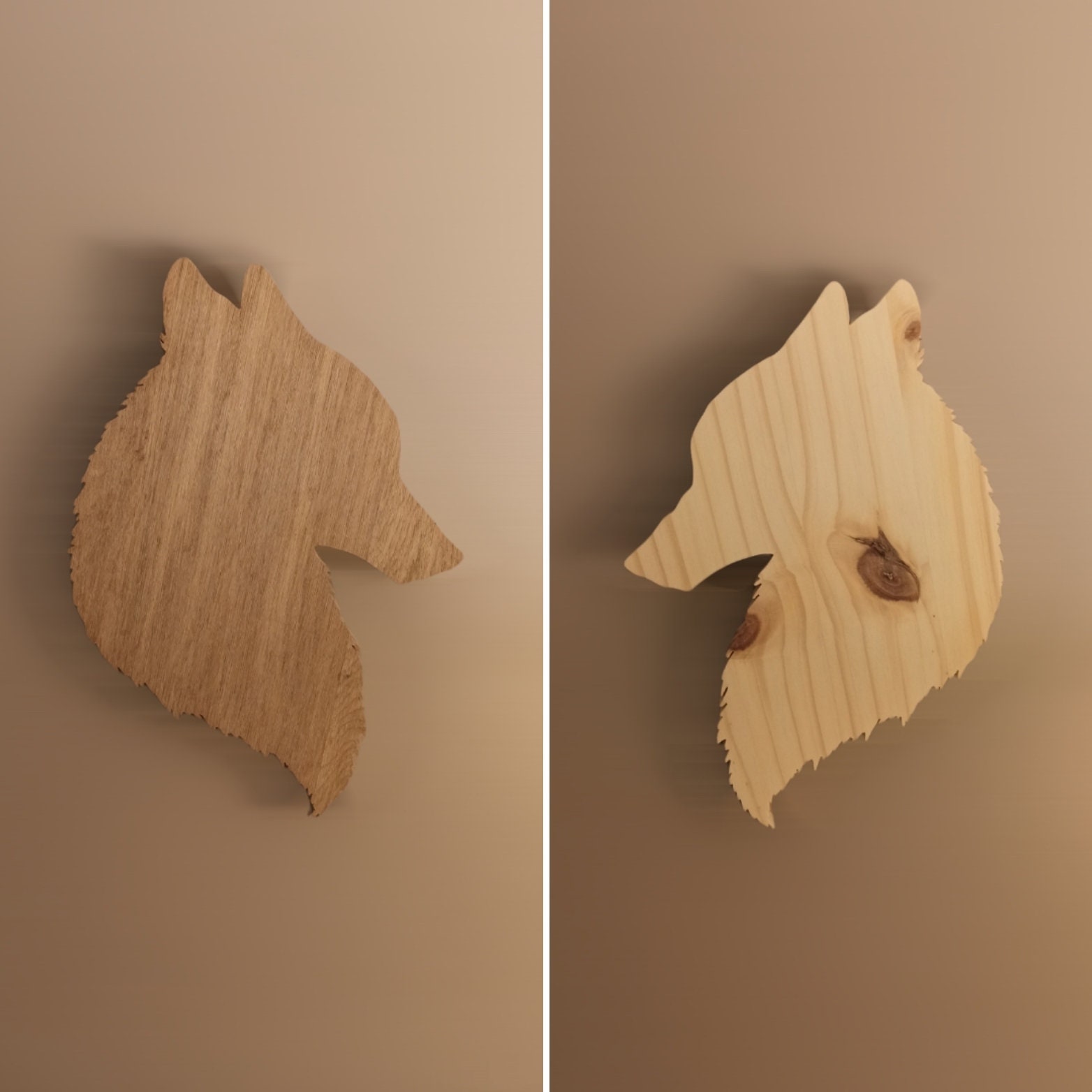 Fait Main Tête de Loup en Bois Chêne Sapin/Grand Animal Forêt Montagne Décoration Murale Intérieur à