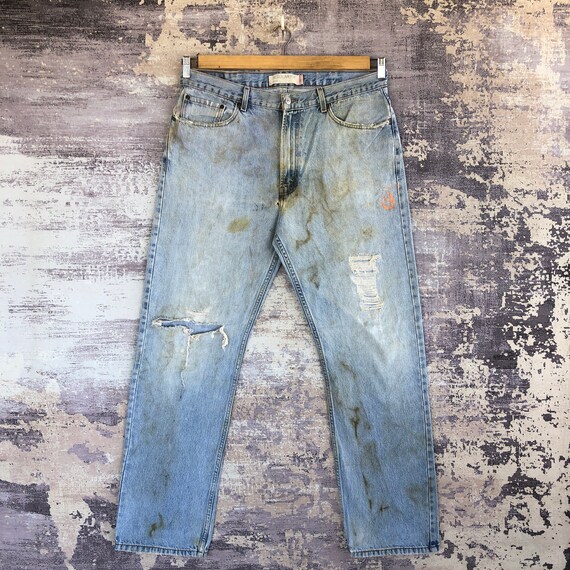 Size 37x32 Vintage Levi's 505 Ripped Jeans Y2K Wo… - image 1