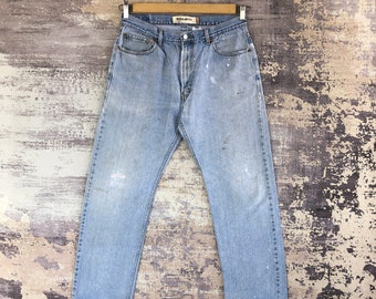 Size 33x31 Vintage Levi's 505 Ripped Light Wash Jeans Y2K Levis Womens High Rise Pants Distressed Levis Sun Faded Denim Levis Mom Jeans W33