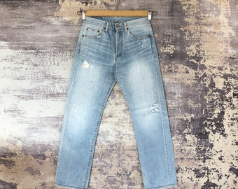 W29 Vintage Levi's 501 Ripped Light Wash Jeans 90er Jahre Damen High Rise Levis Hose Distressed Levis Sun Faded Denim Levis Mom Jeans Größe 29x29