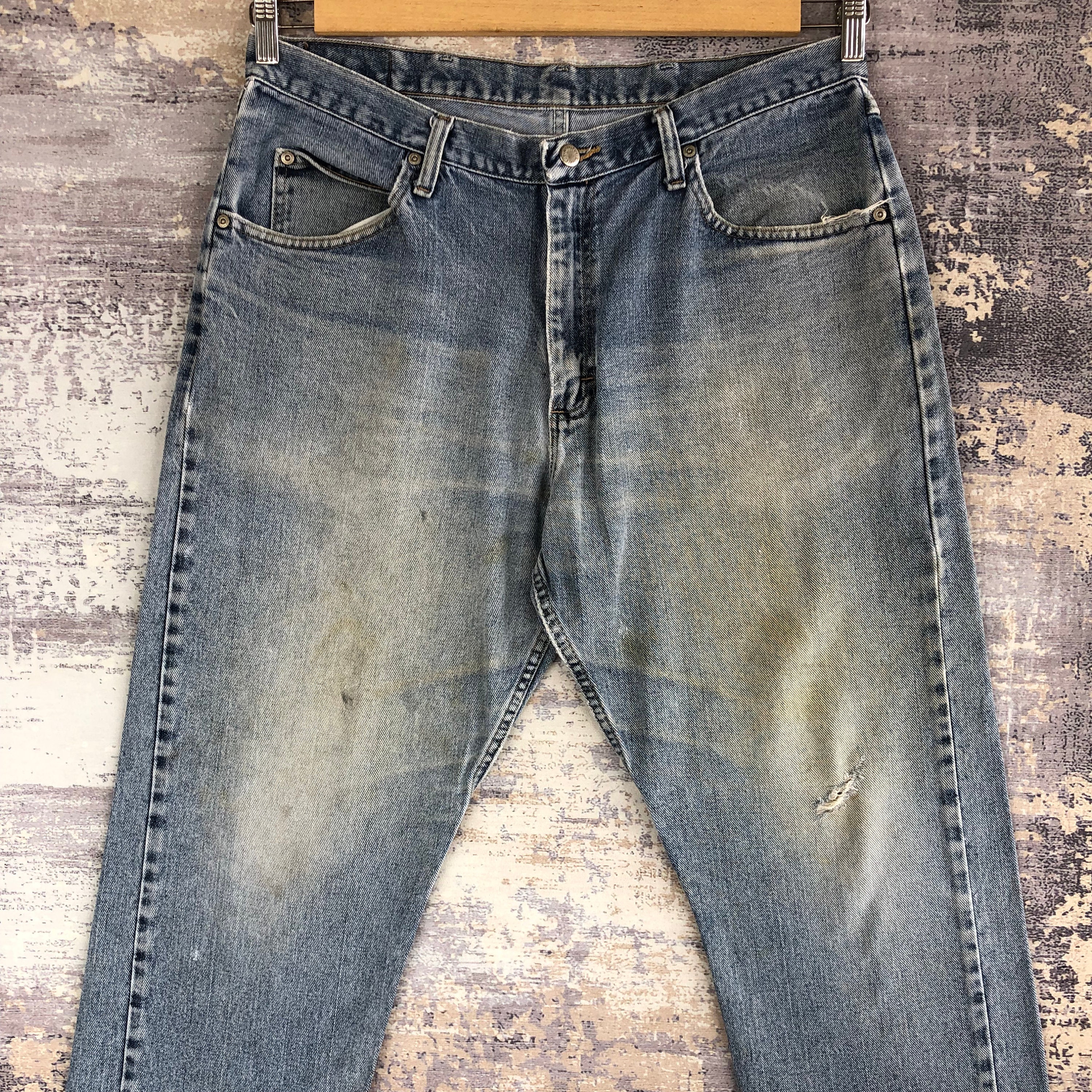 W36 Vintage Wrangler Jeans Wrangler Jeans Faded Blue Ripped Vintage  Wrangler Denim Wrangler Denim Grunge Style Unisex Jeans Size 36x28
