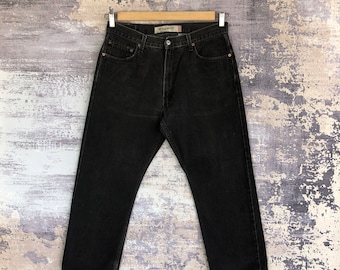 W34 Vintage Levi's 505 Stonewash Faded Black Jeans 90s Womens High Rise Pants Ripped Levis Light Wash Denim Girlfriend Jeans Size 34x27