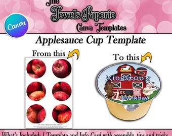 Canva Applesauce Cup Template-Applesauce Template-Applesauce Party Favor-Party Favor Template-Canva Party Favor Template-Digital