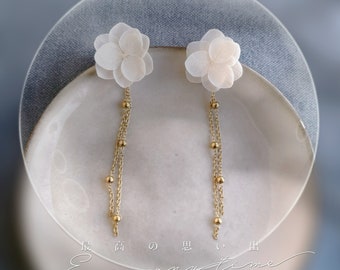 ASHLEY - White preserved hydrangea flower earrings and ball chain pendant Wedding jewelry