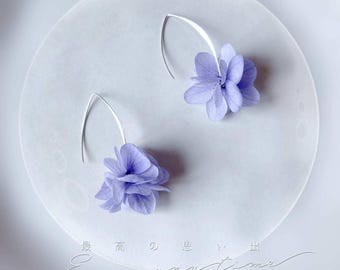 JACINTHE - Trouwoorbellen met gehaakte en lichtpaarse geconserveerde hortensia. Sieraden voor bruidsmeisjes of bruidsmeisjes.