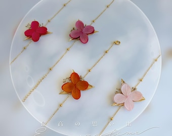 COLORES DE VERANO - Pulsera de boda con flores preservadas en rojo, rosa palo, rosa claro, terracota y fucsia. Conjunto de joyería nupcial. Regalo para damas de honor.