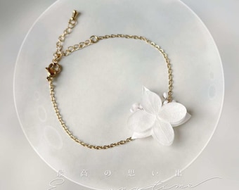 White dried flower wedding bracelet, Preserved flower bridal bracelet, Chic bridal bracelet, Floral wedding jewelry set - SUMMER