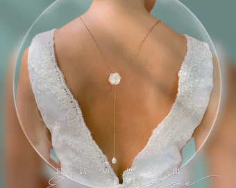 MAYA - Collier de dos hortensias stabilisés et perle blanc crème Bijoux Mariage Bijoux mariée
