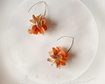 SIENNA GOLD - Pendientes de boda con flores estabilizadas en oro y terracota naranja Conjunto de joyas de boda Joyas de dama de honor