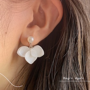 LINARIA Clips doreilles pour oreilles non percées avec perle et hortensias stabilisés blanc Bijoux Mariage Bijoux mariée image 9