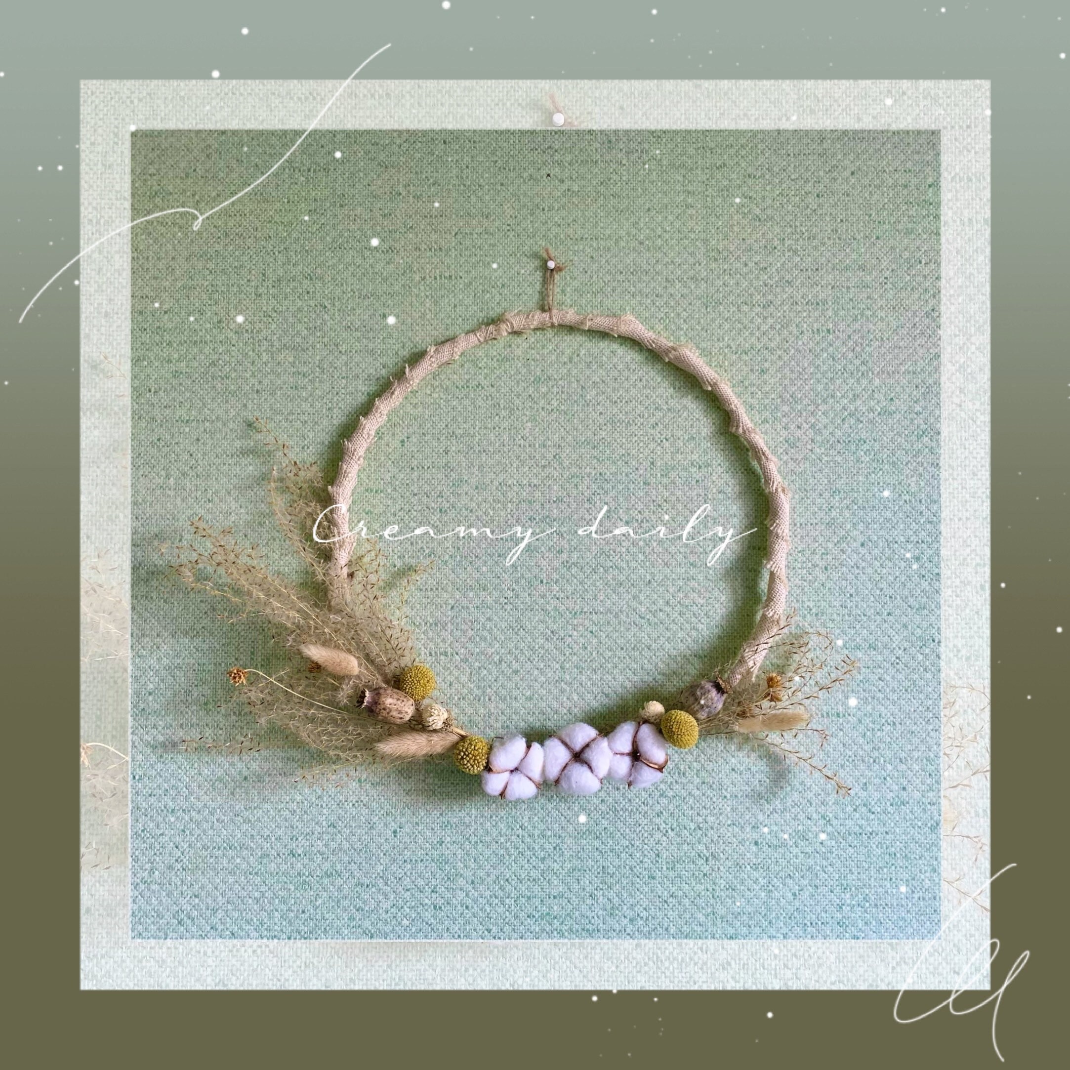 Couronne de Fleurs Séchées Miscanthus et Coton Miss Cotton