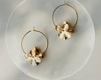 SARAH - Gold Flower Hoop Earrings, Pearl Wedding Jewelry, Bridal Jewelry, Christmas Gift, Gift for Bridesmaids