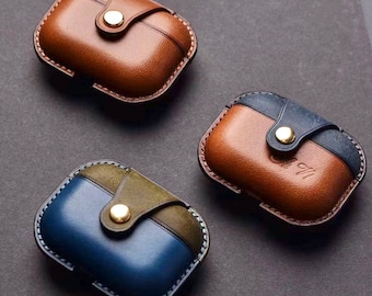 Funda de cuero para AirPods de 3.ª y 4.ª generación, AirPods Pro: 100 % hecha a mano, hecha a pedido