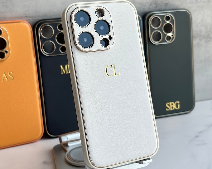 Custom Embossed Phone Case - Personalized Leather Case for iPhone 16, 15, 14, 13, 12, 11, XR, Pro, Max, SE, Mini