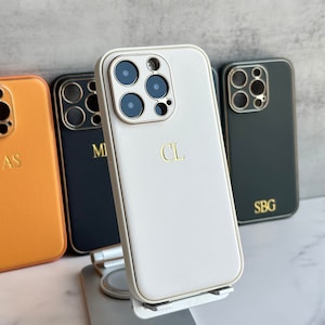 Op maat gemaakt telefoonhoesje met reliëf - gepersonaliseerd leren hoesje voor iPhone 16, 15, 14, 13, 12, 11, XR, XS, X 8, 7 Plus, Pro, Max, SE, Mini