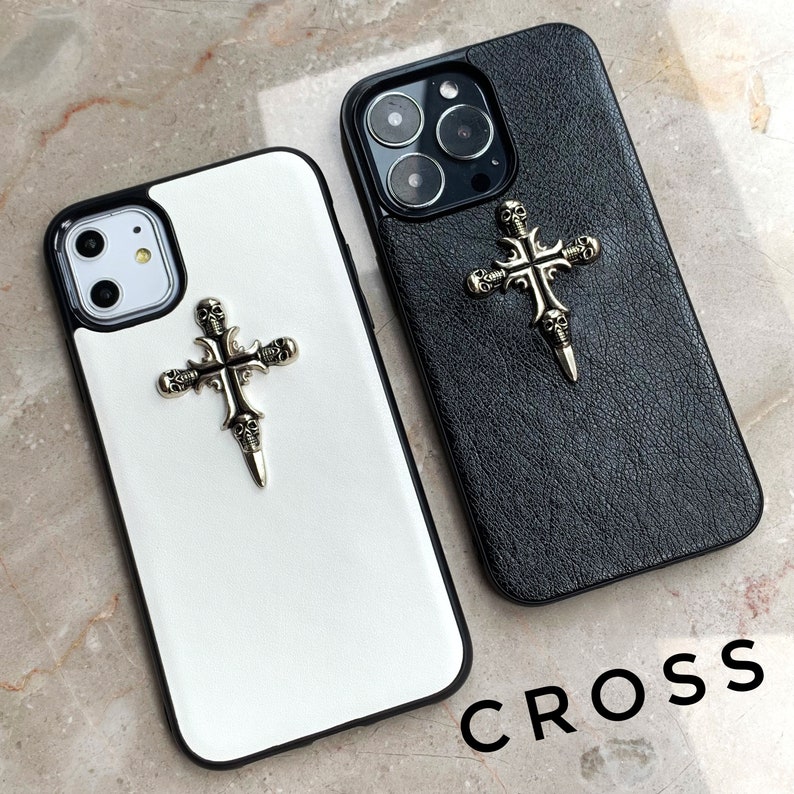 Goth 3D Cross Skull iPhone Case For iPhone 15 14 13 12 11 Pro Max Mini X XS XR 8 7 6 S20 S21 FE Ultra Plus image 2