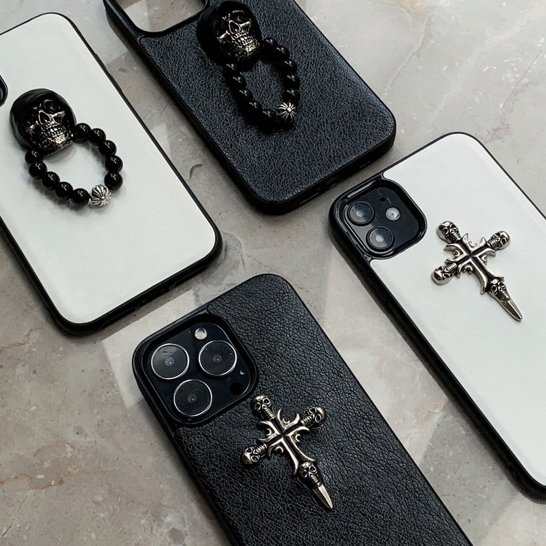 Goth 3D Cross Skull iPhone Case For iPhone 15 14 13 12 11 Pro Max Mini X XS XR 8 7 6 S20 S21 FE Ultra Plus image 1