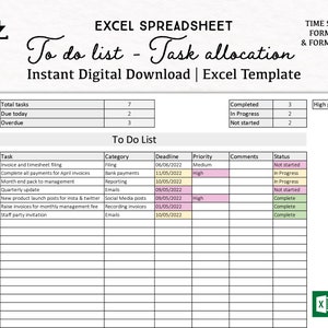 To Do List | Task Allocation Excel Spreadsheet | digital download Excel template | work place to do list printable | task list | Excel sheet
