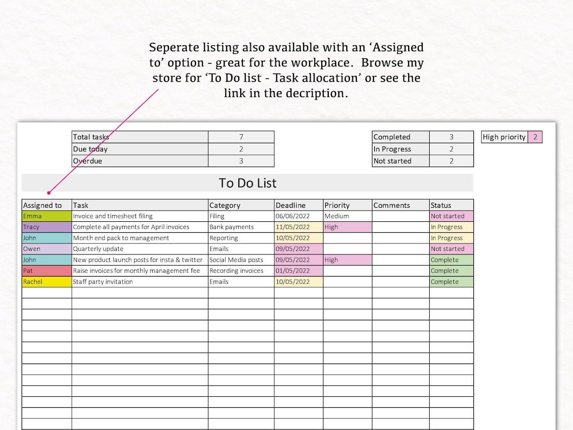 To Do List Excel Spreadsheet | Digital Download Excel Template ...