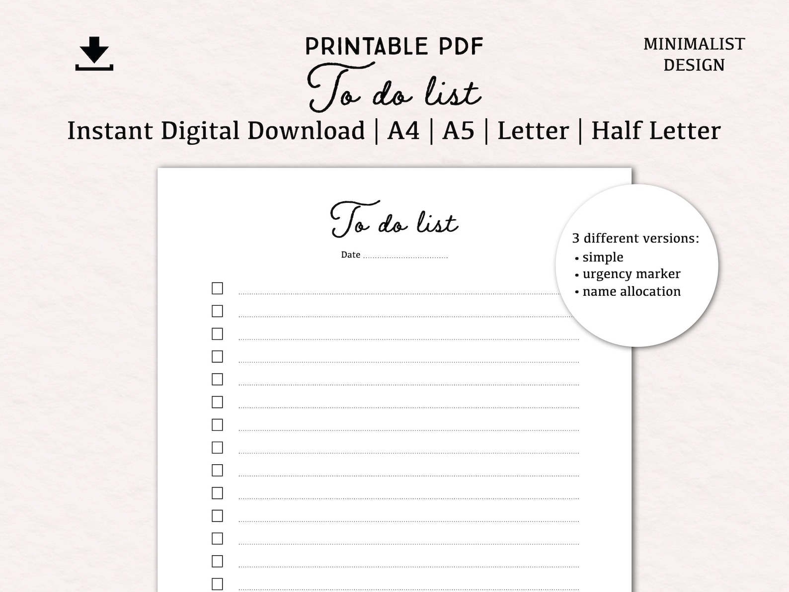 To Do List Templates | Digital Download PDF Printable | A4, A5, Letter ...