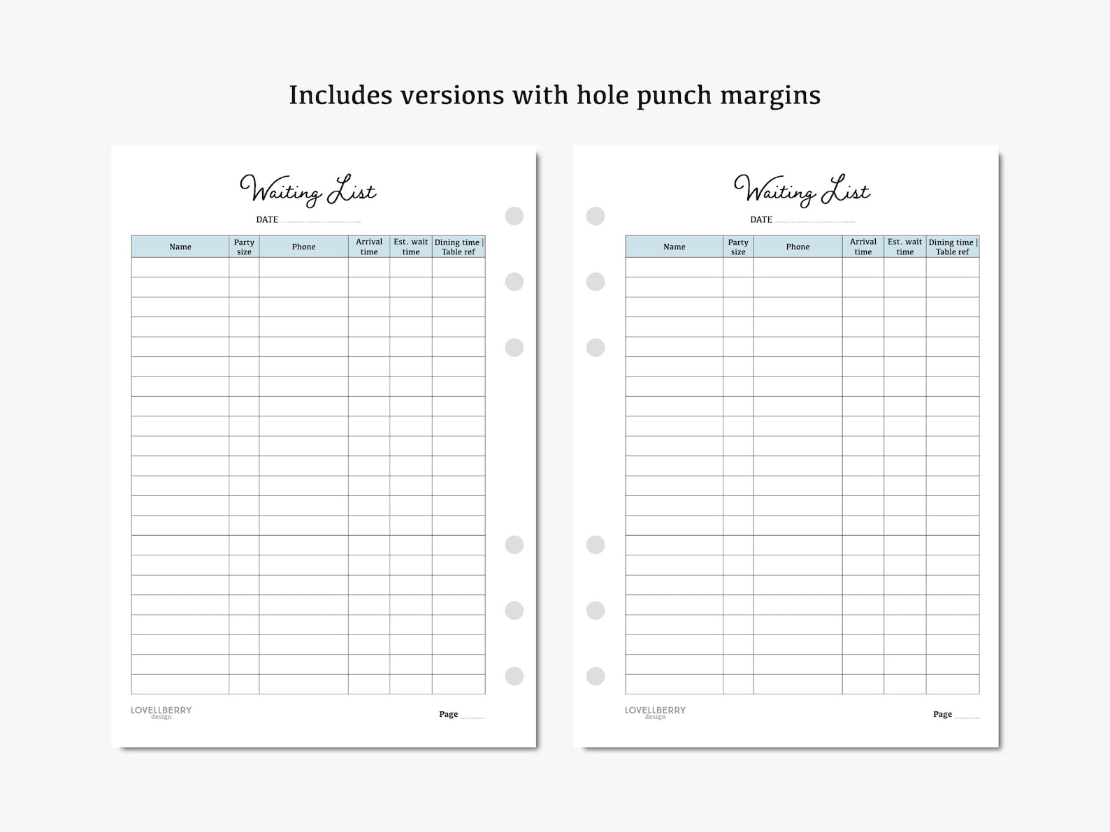Waiting List Digital Download PDF Printable A4, A5, Letter Table Wait