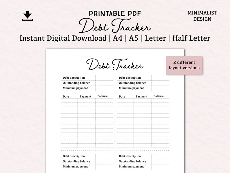 Debt Tracker Template | Digital Download PDF Printable | A4, A5, Letter ...