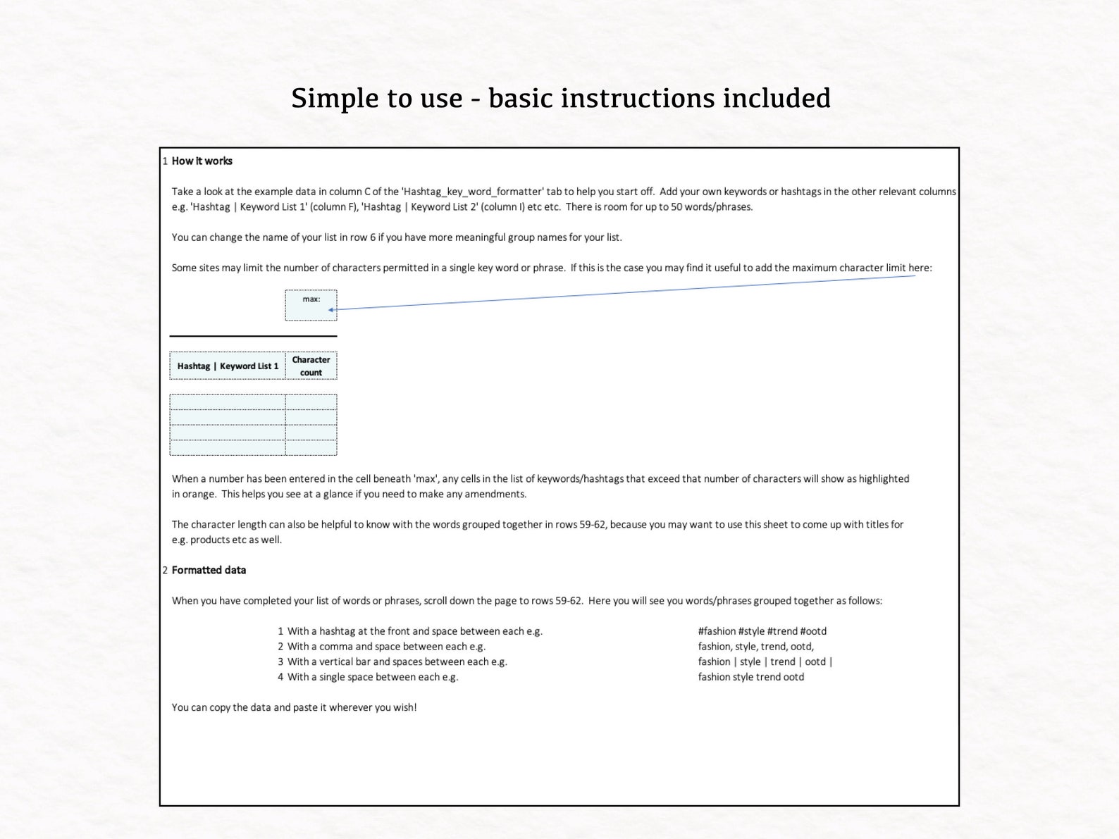 Title, Tag and Hashtag Tool Digital Download Excel Template Digital Tag