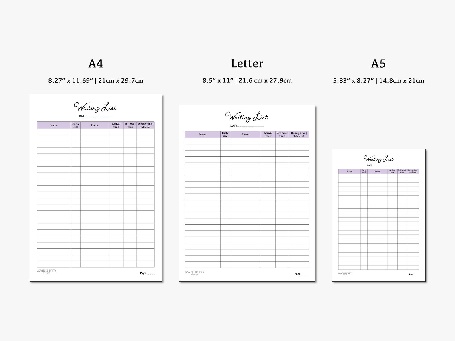Waiting List Digital Download PDF Printable A4, A5, Letter Table Wait Waiting List Digital Download PDF Printable A4, A5, Letter Table Wait