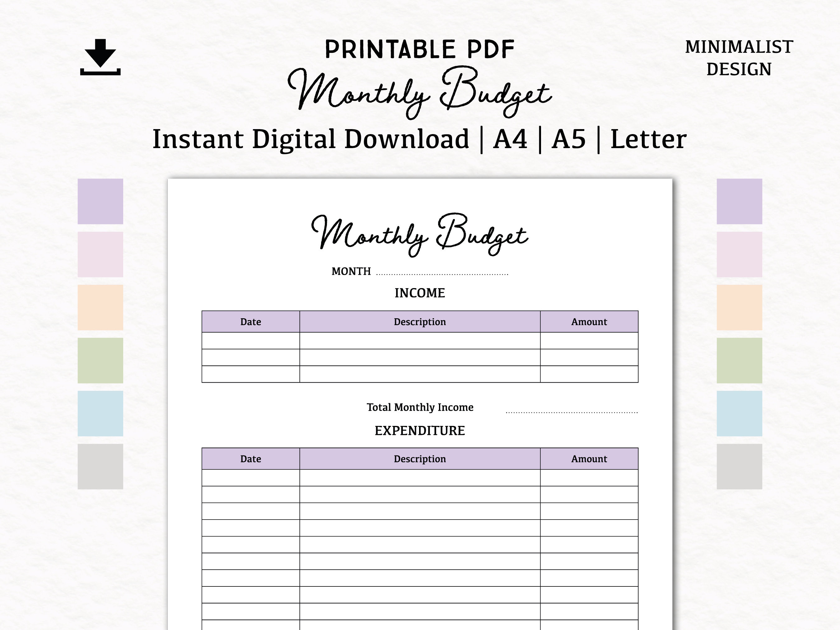 Monthly Budget Template | Digital Download PDF Printable | A4, A5 ...