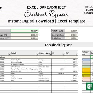 Checkbook Register Excel Tabellenkalkulation | Digitaler Download Excel Vorlage | digitales | Excel Kassebuch