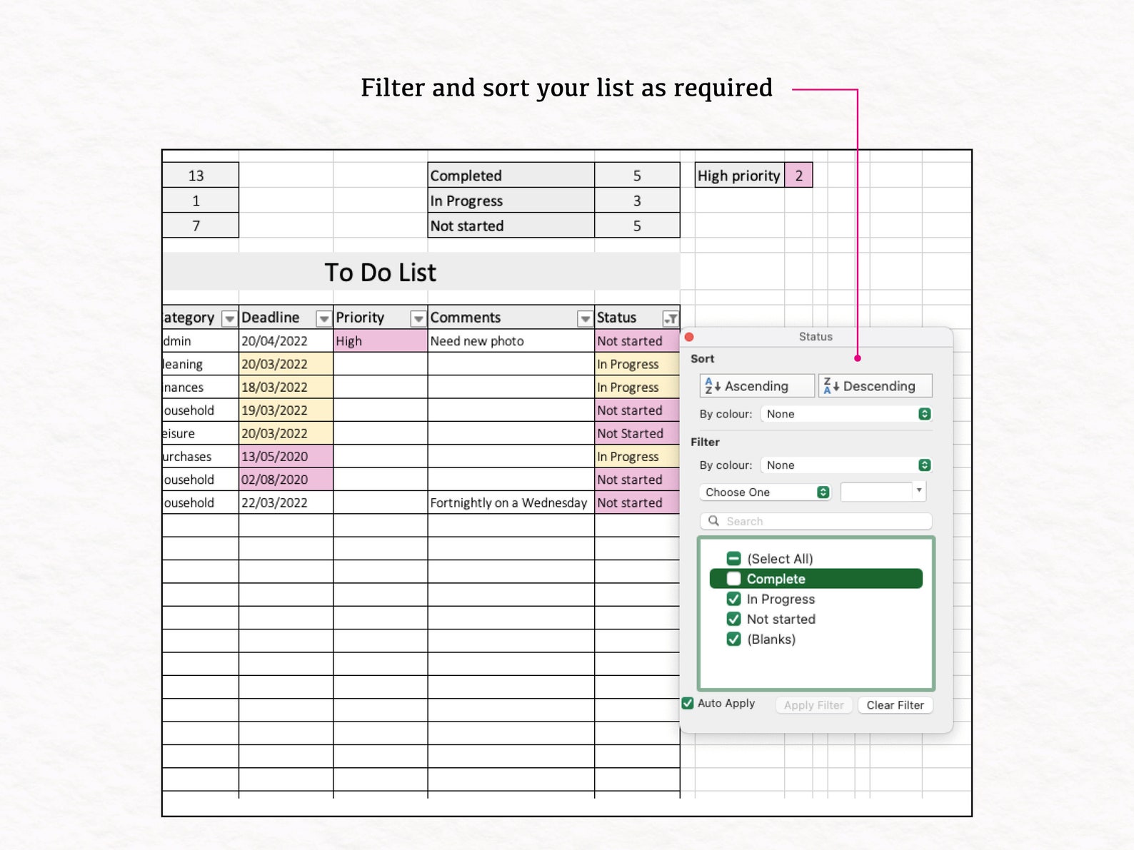 To Do List Excel Spreadsheet | Digital Download Excel Template ...