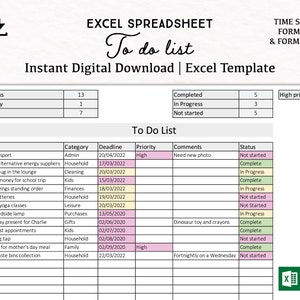 To Do List Excel Spreadsheet | digital download Excel template | digital to do list printable | task list | Excel sheet
