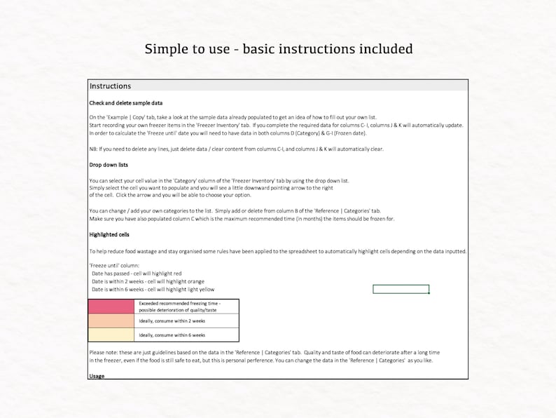 Freezer Inventory Excel Spreadsheet Digital Download Excel Template