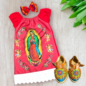 Virgencita dress mexican Virgen girls dress virgen de Guadalupe dress Girls Virgen de Guadalupe Dress