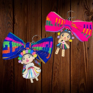 Handmade Mexican Muñeca Lele Clay Keychain