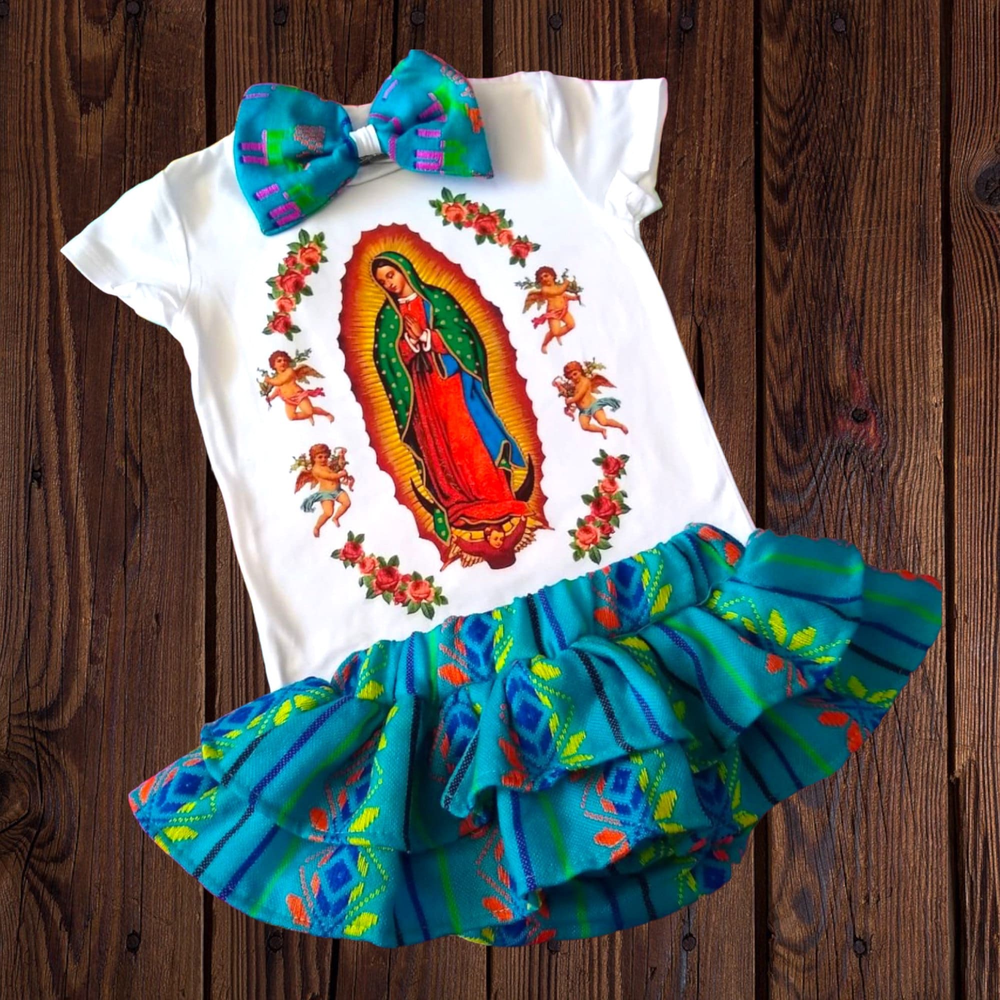 Tenue Enfant 2 Pièces Vierge De Guadalupe, Blanche, Taille Unique, Très Bon état