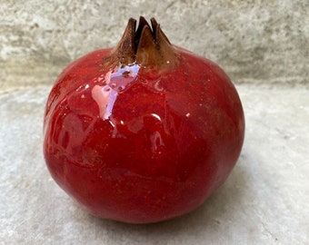 Hellenischer Keramik Granatapfel, Symbol für viel Glück, gute Stimmung, Gesundheit, Glück, Wohnkultur, kleine Größe 23 x 6 cm, handgefertigt in Griechenland