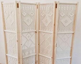 Macrame 4 Door Panel, Handmade Macrame Curtain, Room Divider