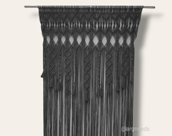 Macrame Curtain For Door or Window, Handmade Black Macrame Curtain, Boho Nomad Room Divider