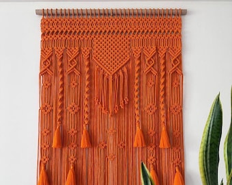 Hallowen Color Macrame Curtain For Door or Window, 5 Colors Options Handmade Macrame Curtain, Orange Room Divider