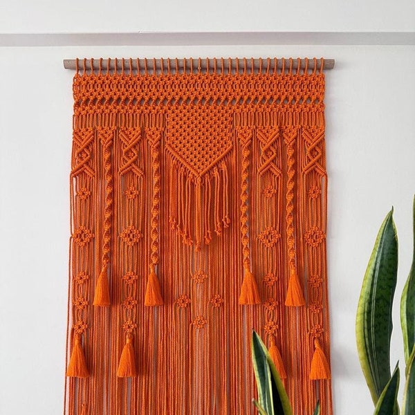 Hallowen Color Macrame Curtain For Door or Window, 5 Colors Options Handmade Macrame Curtain, Orange Room Divider