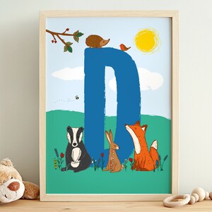 Impressão inicial personalizada, presente de bebê, decoração de berçário, decoração de sala de jogos, novo presente de bebê, impressão de nome de animal, impressão de animais da floresta, impressão de letras