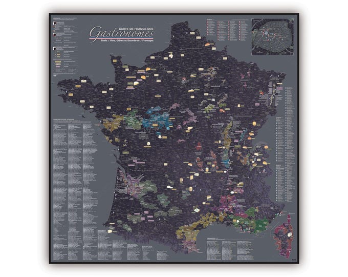 Gastonomic Map of France EGGPLANT style, by Mapom France