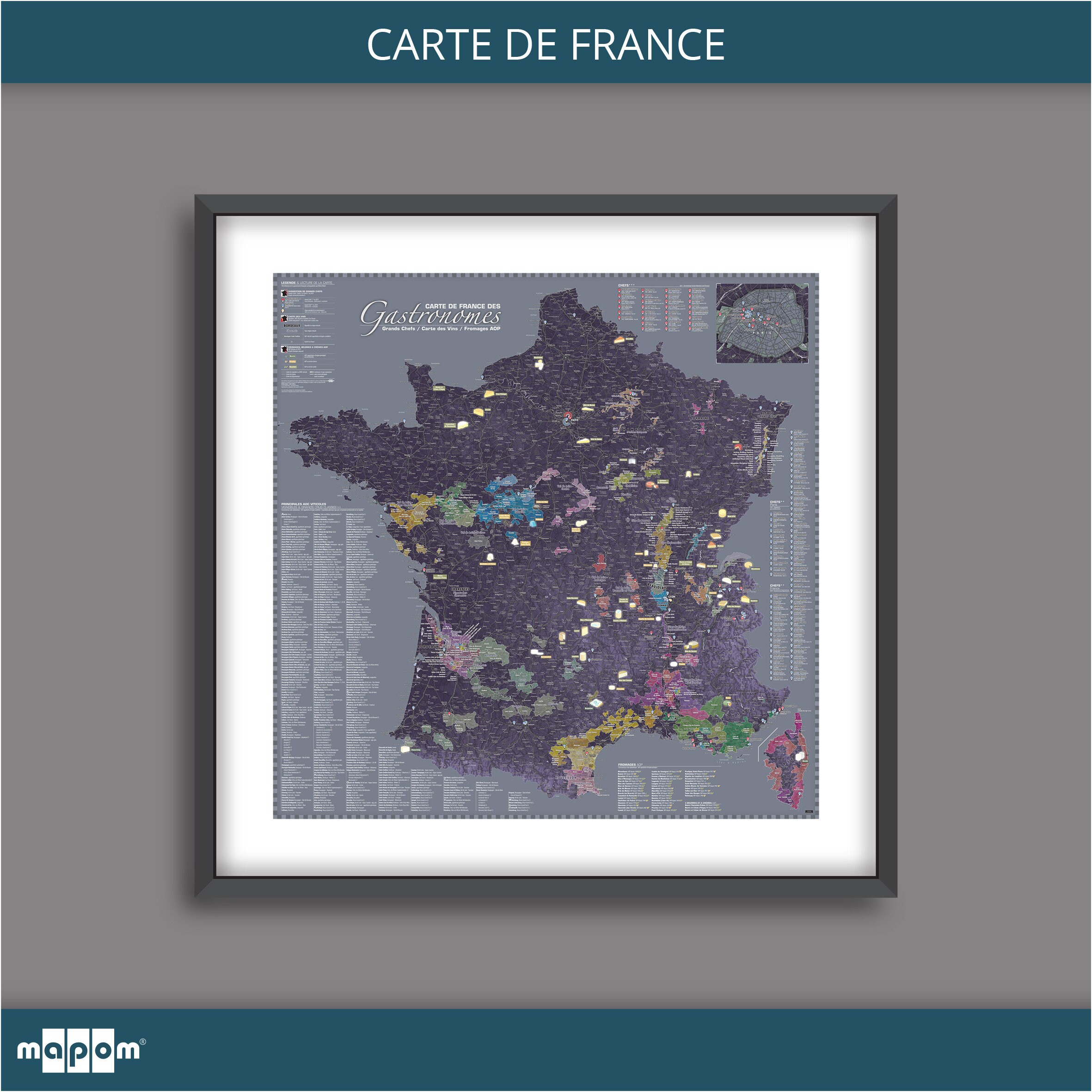 Carte de France Des Gastronomes Aubergine Par Mapom®