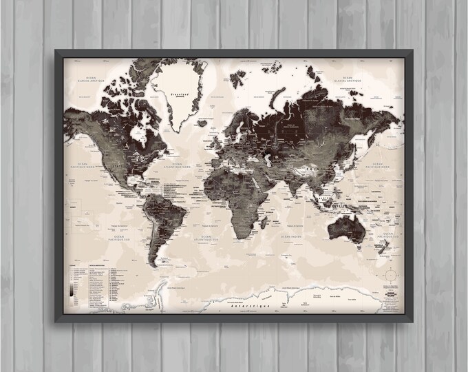 Simplified World Map COFFEE CREAM by Mapom®