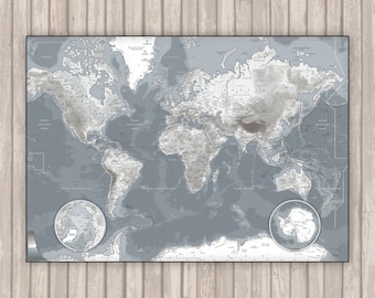 Detailed world map GRAY by Mapom®