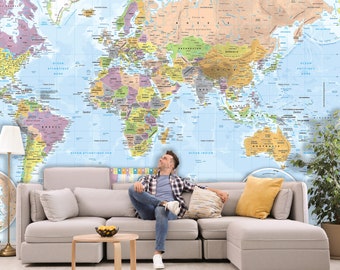 Carte du Monde géante SCHOOL (9 formats de papier peint ou papier peint sur mesure) par Mapom®